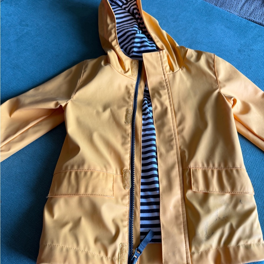 Cat & Jack Yellow Rain Coat with Black and White Striped Lining